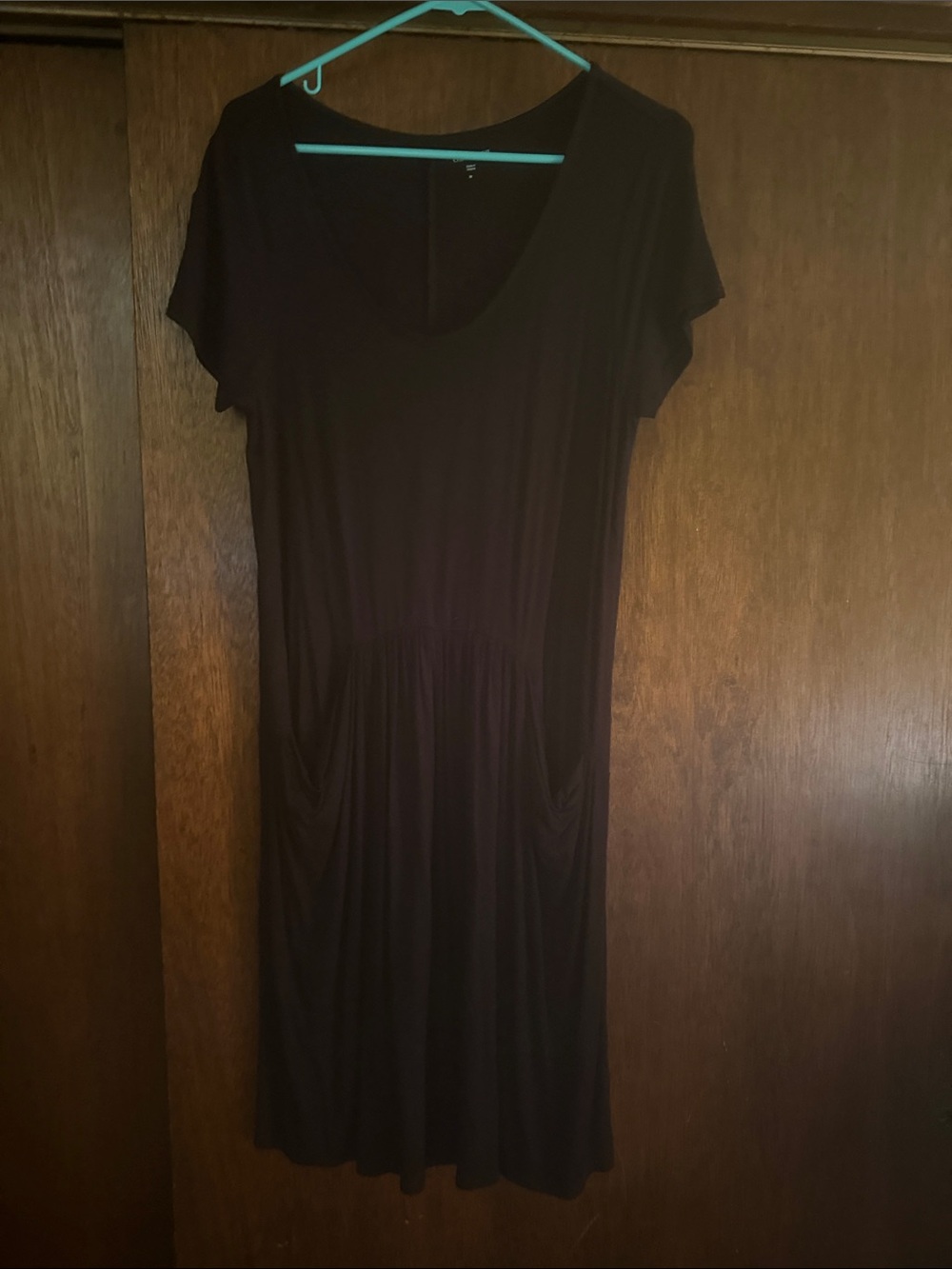 Garnet Hill Black Short-Sleeve Midi Dress